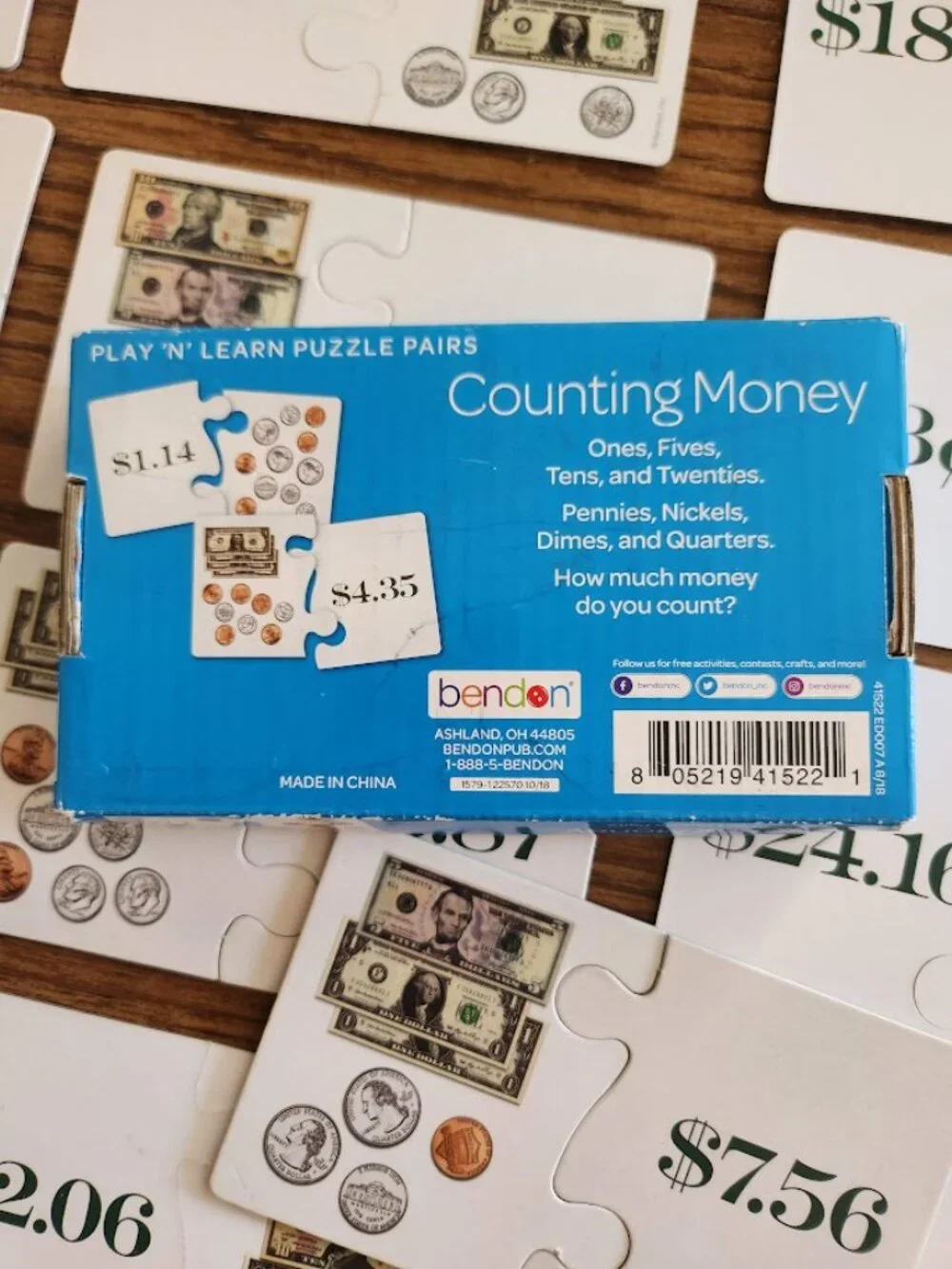 Puzzle Pairs Flash Cards Counting Money Currency Math Double-Sided Game Toy  Inc